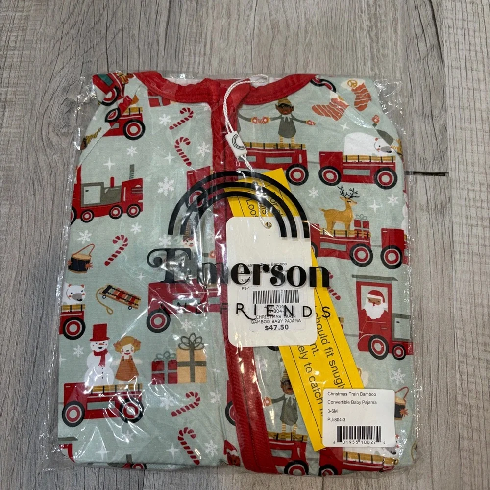 Christmas Train Bamboo Pajamas 3-6M Emerson and Friends - Picture 2 of 4
